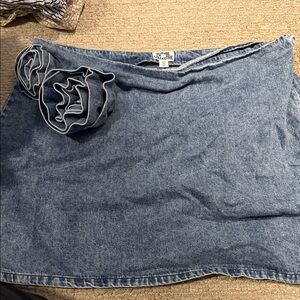 Flirtitude Denim Mini Skirt with Floral Detail